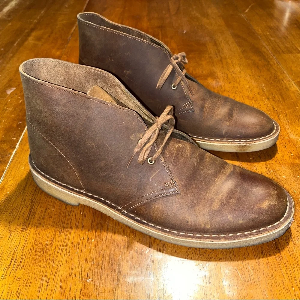 Clarks DesertBrown Leather Men's Chukka Boots Size 10 1/2